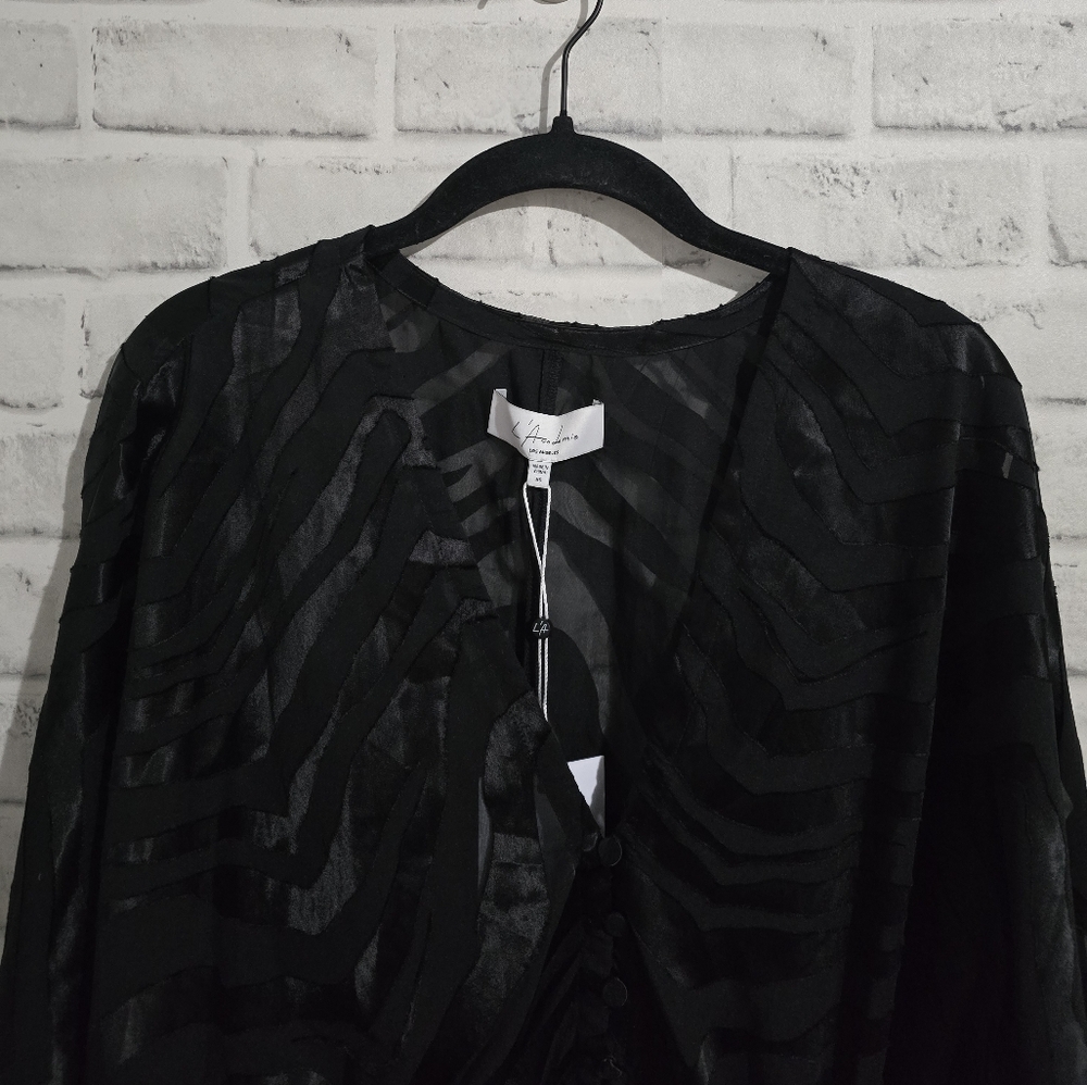 NEW L'academie The Diane Blouse Black Tiger size XS - Picture 4 of 9